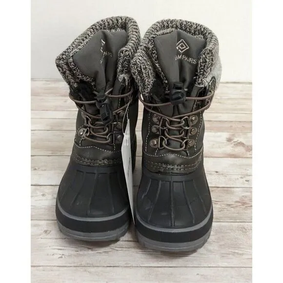 Dream Pairs Kmonte-1 Unisex Kids Sz 9 Black Olive Round Toe Mid Calf Snow Boots
