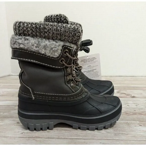 Dream Pairs Kmonte-1 Unisex Kids Sz 9 Black Olive Round Toe Mid Calf Snow Boots