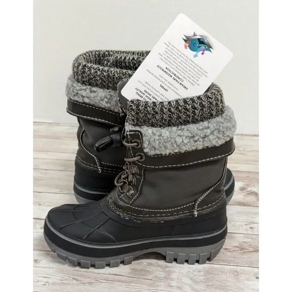 Dream Pairs Kmonte-1 Unisex Kids Sz 9 Black Olive Round Toe Mid Calf Snow Boots