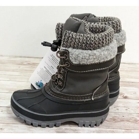 Dream Pairs Kmonte-1 Unisex Kids Sz 9 Black Olive Round Toe Mid Calf Snow Boots
