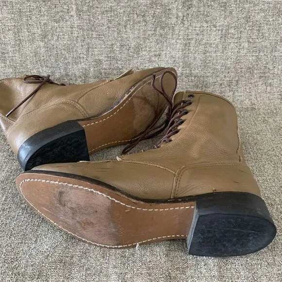 DURANGO 1717  Kiltie Lace UP Leather Roper Western Boots Mens Sz 8 D Taupe Brown