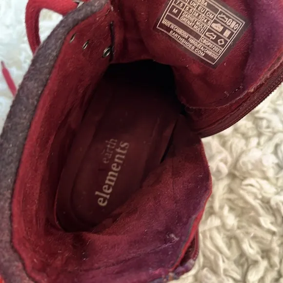 Earth elements Red/Burgundy Leather &amp; Suede Hiking Boots w/side zipper Size 7.5
