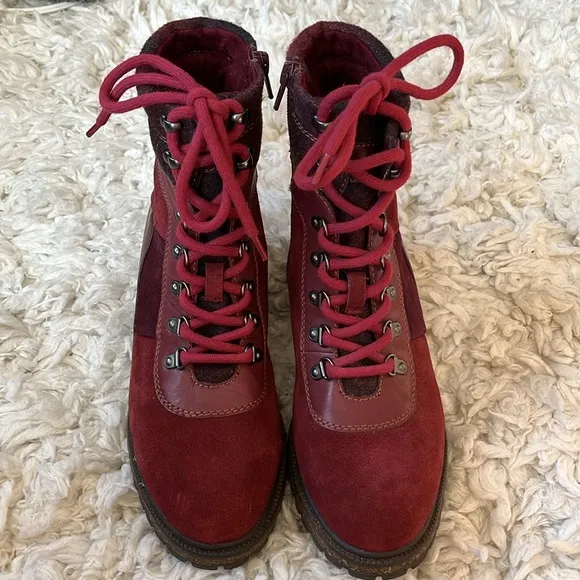 Earth elements Red/Burgundy Leather &amp; Suede Hiking Boots w/side zipper Size 7.5
