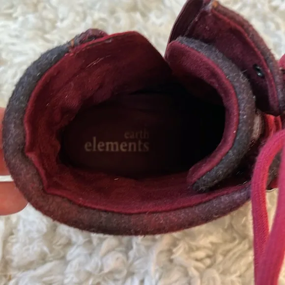 Earth elements Red/Burgundy Leather &amp; Suede Hiking Boots w/side zipper Size 7.5