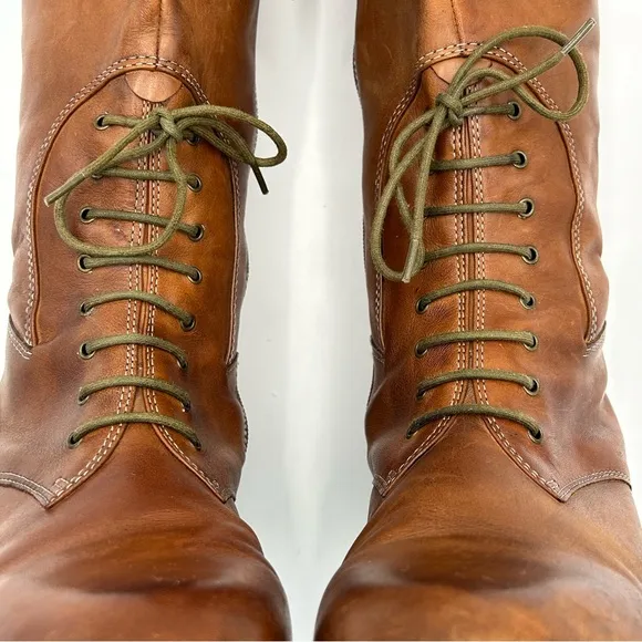Earth Spirit Tall Leather Riding Boots Sz 8 Laces Zipper Equestrian Rustic Boho