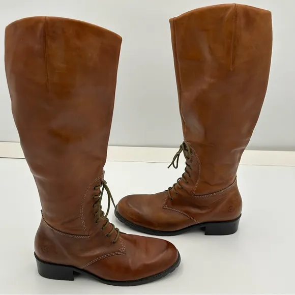 Earth Spirit Tall Leather Riding Boots Sz 8 Laces Zipper Equestrian Rustic Boho