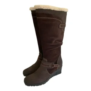 Earth Women’s Brown Suede Leather Scout Boots Knee High Wedge | Size 6