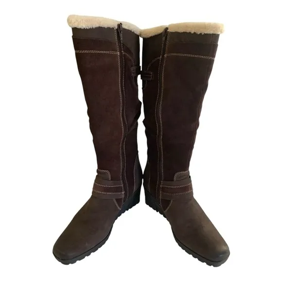 Earth Women’s Brown Suede Leather Scout Boots Knee High Wedge | Size 6