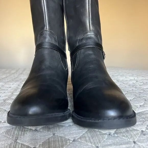 Easy Spirit Seleigh Black Leather Riding Boots Side Zip Low Heel Women’s 9.5