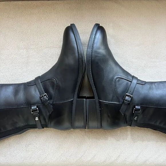 Easy Spirit Seleigh Black Leather Riding Boots Side Zip Low Heel Women’s 9.5
