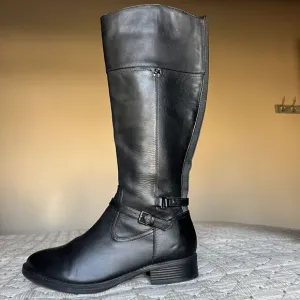 Easy Spirit Seleigh Black Leather Riding Boots Side Zip Low Heel Women’s 9.5