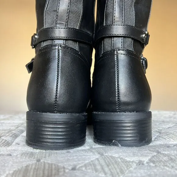 Easy Spirit Seleigh Black Leather Riding Boots Side Zip Low Heel Women’s 9.5