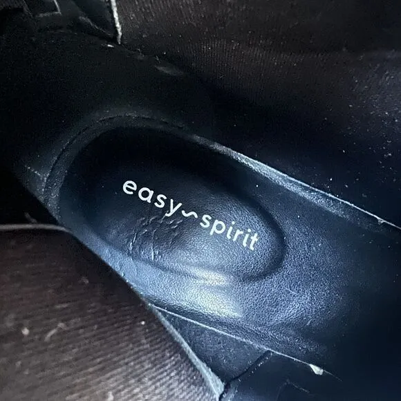 Easy Spirit Seleigh Black Leather Riding Boots Side Zip Low Heel Women’s 9.5