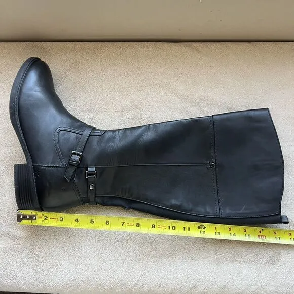Easy Spirit Seleigh Black Leather Riding Boots Side Zip Low Heel Women’s 9.5