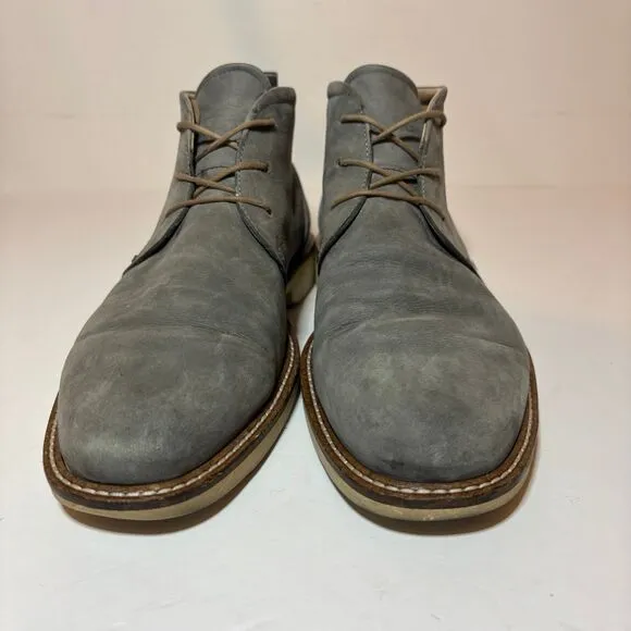 Ecco Boots Mens Sz 41 7 / 7.5 Lace Up Chukka Gray Nubuck Leather Boots See pictu