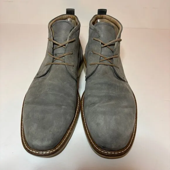 Ecco Boots Mens Sz 41 7 / 7.5 Lace Up Chukka Gray Nubuck Leather Boots See pictu