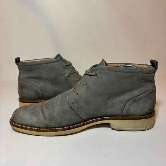 Ecco Boots Mens Sz 41 7 / 7.5 Lace Up Chukka Gray Nubuck Leather Boots See pictu