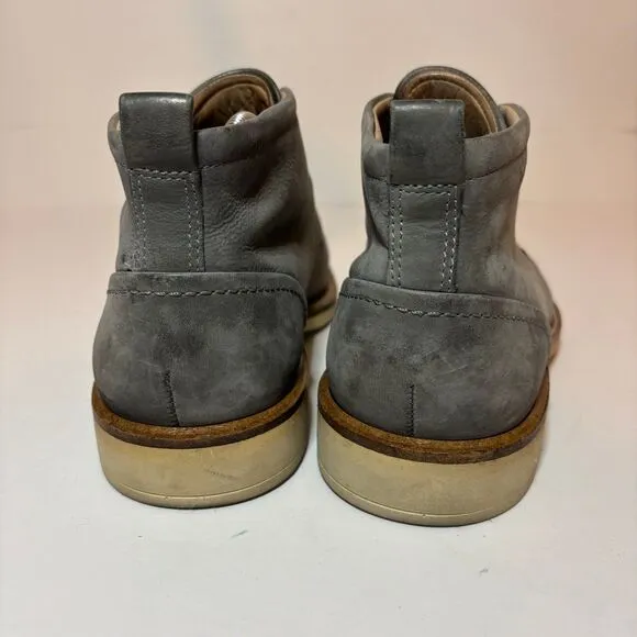 Ecco Boots Mens Sz 41 7 / 7.5 Lace Up Chukka Gray Nubuck Leather Boots See pictu
