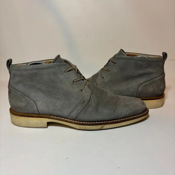 Ecco Boots Mens Sz 41 7 / 7.5 Lace Up Chukka Gray Nubuck Leather Boots See pictu