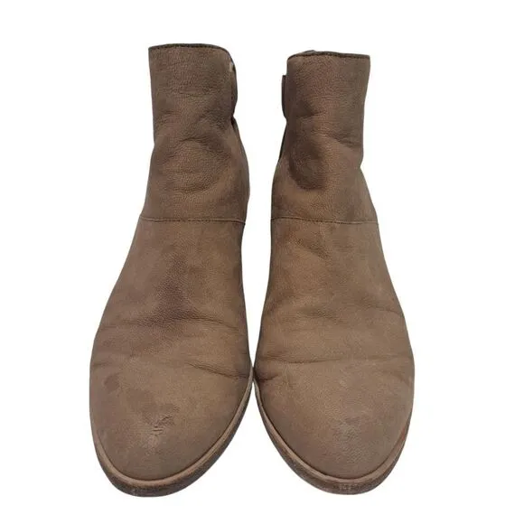 Eileen Fisher Tote Chic Ankle Boots Stacked Heel Size 8.5 Earth Tumbled Nubuck
