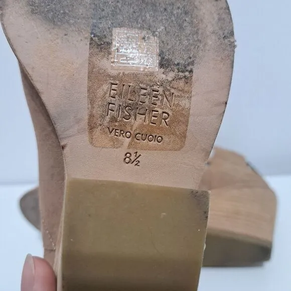 Eileen Fisher Tote Chic Ankle Boots Stacked Heel Size 8.5 Earth Tumbled Nubuck