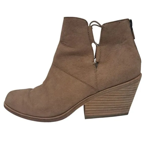 Eileen Fisher Tote Chic Ankle Boots Stacked Heel Size 8.5 Earth Tumbled Nubuck
