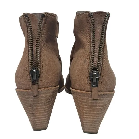 Eileen Fisher Tote Chic Ankle Boots Stacked Heel Size 8.5 Earth Tumbled Nubuck