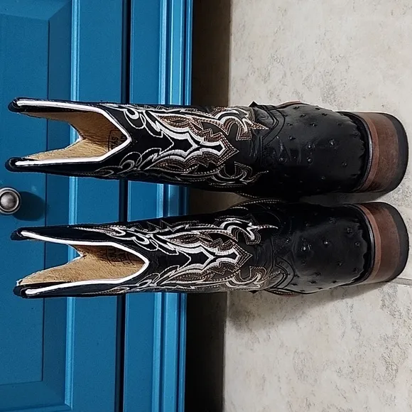 El Dorado Men's Leather Handmade Cowboy Boots In Black Size 7