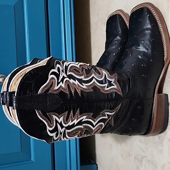 El Dorado Men's Leather Handmade Cowboy Boots In Black Size 7