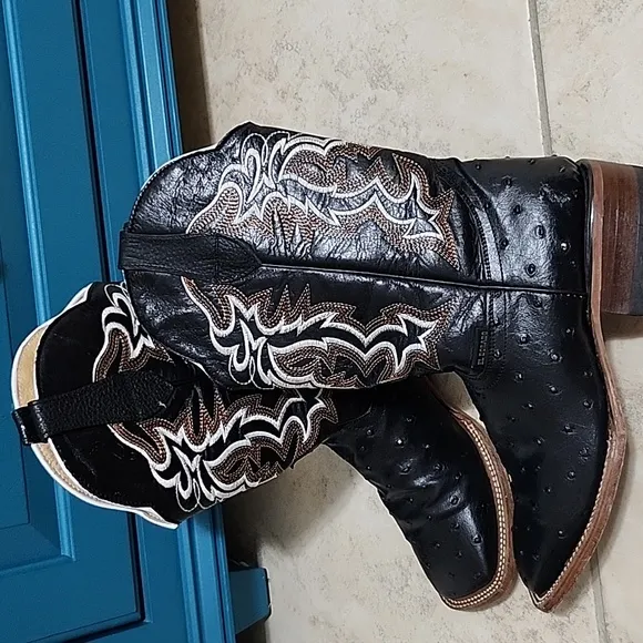 El Dorado Men's Leather Handmade Cowboy Boots In Black Size 7