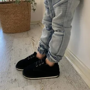 Emu Australia Kenner Black Suede Merino Wool Lined Shoes Size Kids 13 New in Box
