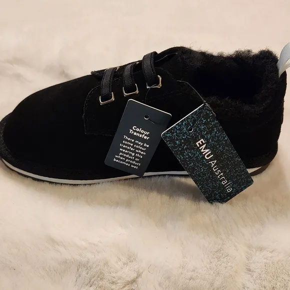Emu Australia Kenner Black Suede Merino Wool Lined Shoes Size Kids 13 New in Box