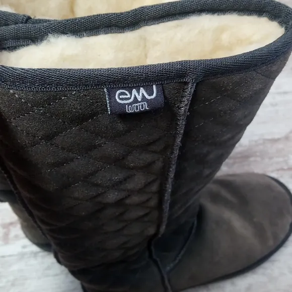 Emu Wool Tall Gray Cozy Patterned Winter Boots