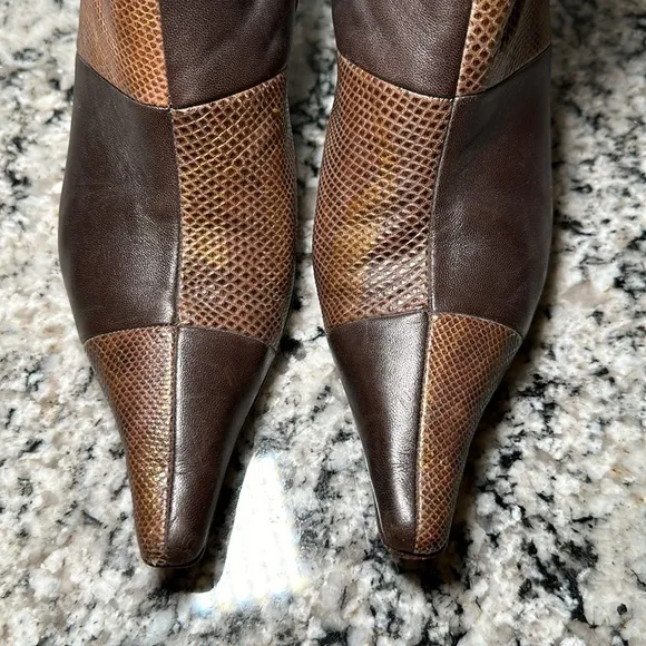 Escada Leather Patchwork Heeled Booties - 37.5