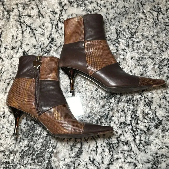 Escada Leather Patchwork Heeled Booties - 37.5