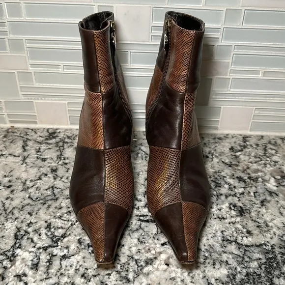Escada Leather Patchwork Heeled Booties - 37.5