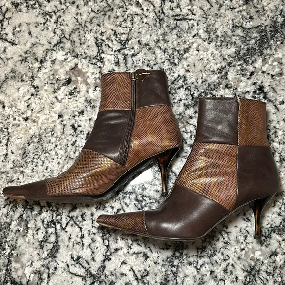 Escada Leather Patchwork Heeled Booties - 37.5