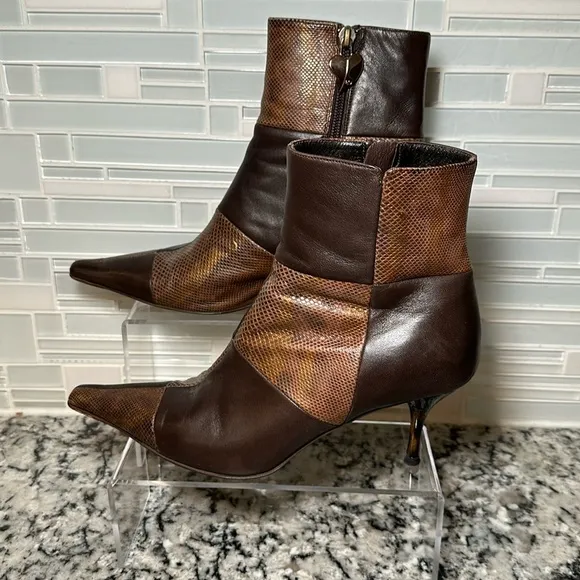 Escada Leather Patchwork Heeled Booties - 37.5