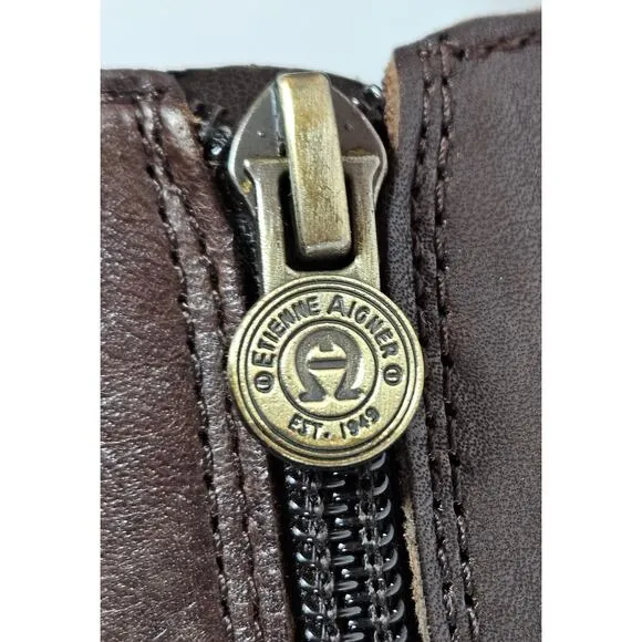 Etienne‎ Aigner Designer Leather Embossed LOGO Brown Tall Riding Boots Size 6.5M