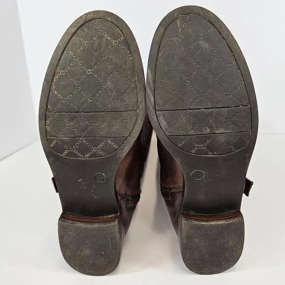 Etienne‎ Aigner Designer Leather Embossed LOGO Brown Tall Riding Boots Size 6.5M