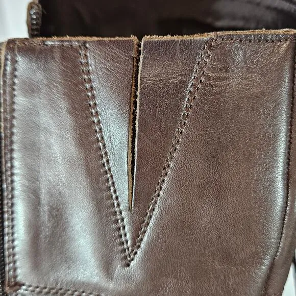 Etienne‎ Aigner Designer Leather Embossed LOGO Brown Tall Riding Boots Size 6.5M