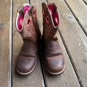 EUC ARIAT Brown Leather Boots Western Cowboy Rodeo Equestrian KIDS GIRLS Size 2
