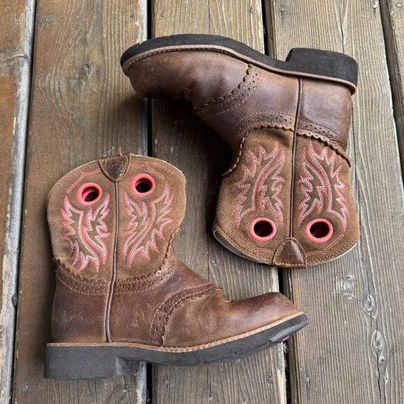 EUC ARIAT Brown Leather Boots Western Cowboy Rodeo Equestrian KIDS GIRLS Size 2