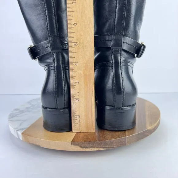 EUC Michael Kors Stockard Black/Brown Equestrian Leather Two-Tone TALL Boots 9