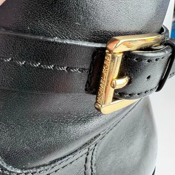 EUC Michael Kors Stockard Black/Brown Equestrian Leather Two-Tone TALL Boots 9