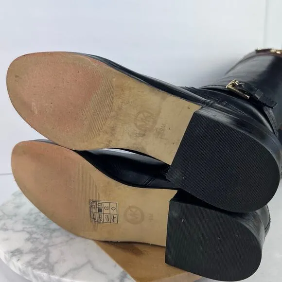 EUC Michael Kors Stockard Black/Brown Equestrian Leather Two-Tone TALL Boots 9