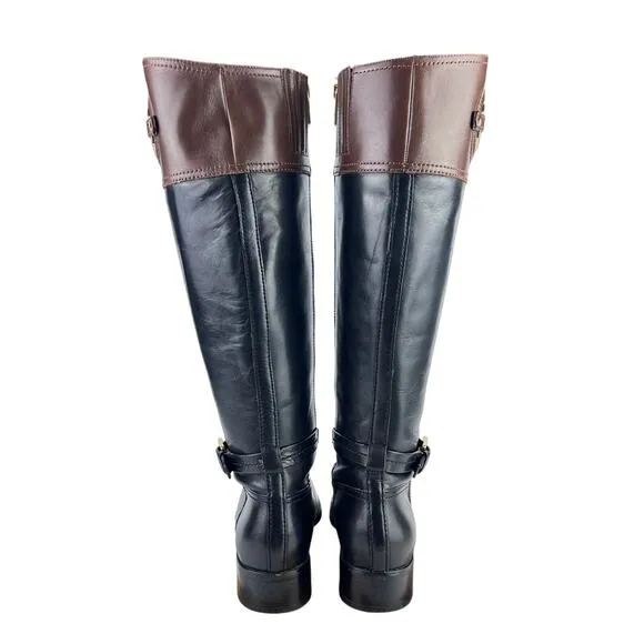 EUC Michael Kors Stockard Black/Brown Equestrian Leather Two-Tone TALL Boots 9