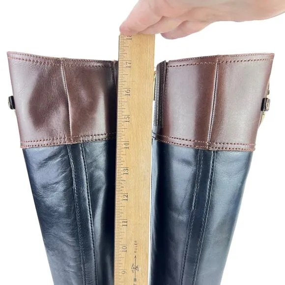 EUC Michael Kors Stockard Black/Brown Equestrian Leather Two-Tone TALL Boots 9
