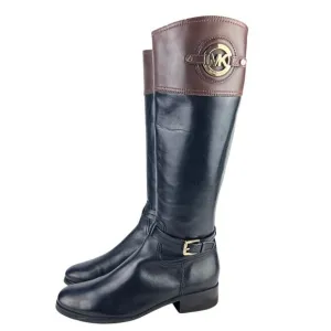 EUC Michael Kors Stockard Black/Brown Equestrian Leather Two-Tone TALL Boots 9