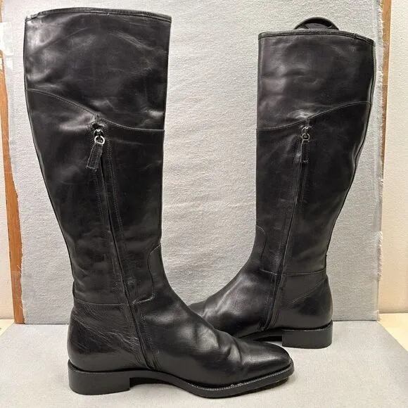 Faconnable Womens Size 9 (B) Riding Boots Black Leather Knee High Made in Italy